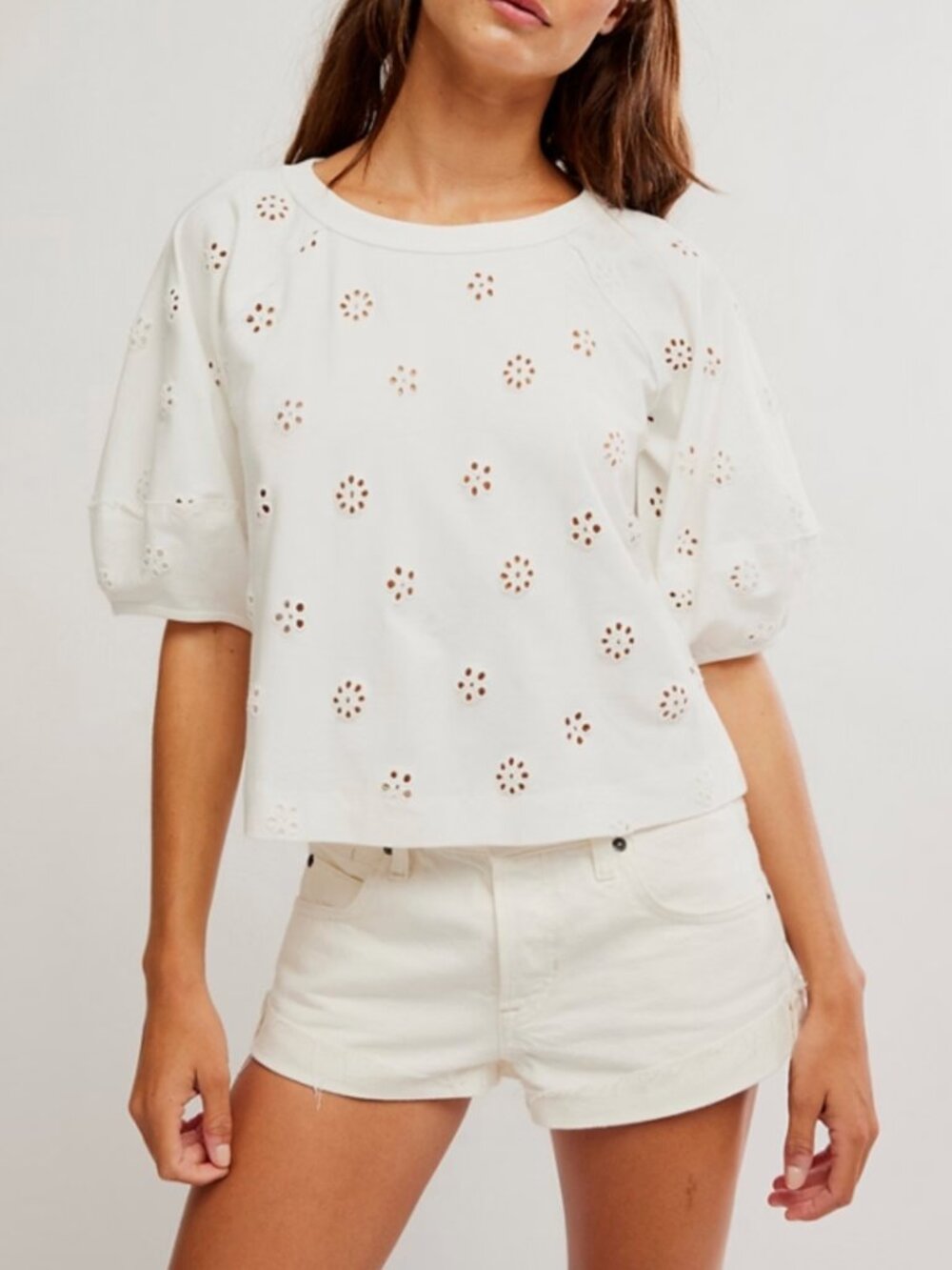 π FREE PEOPLE Jessie Eyelet Tee / Whisper White